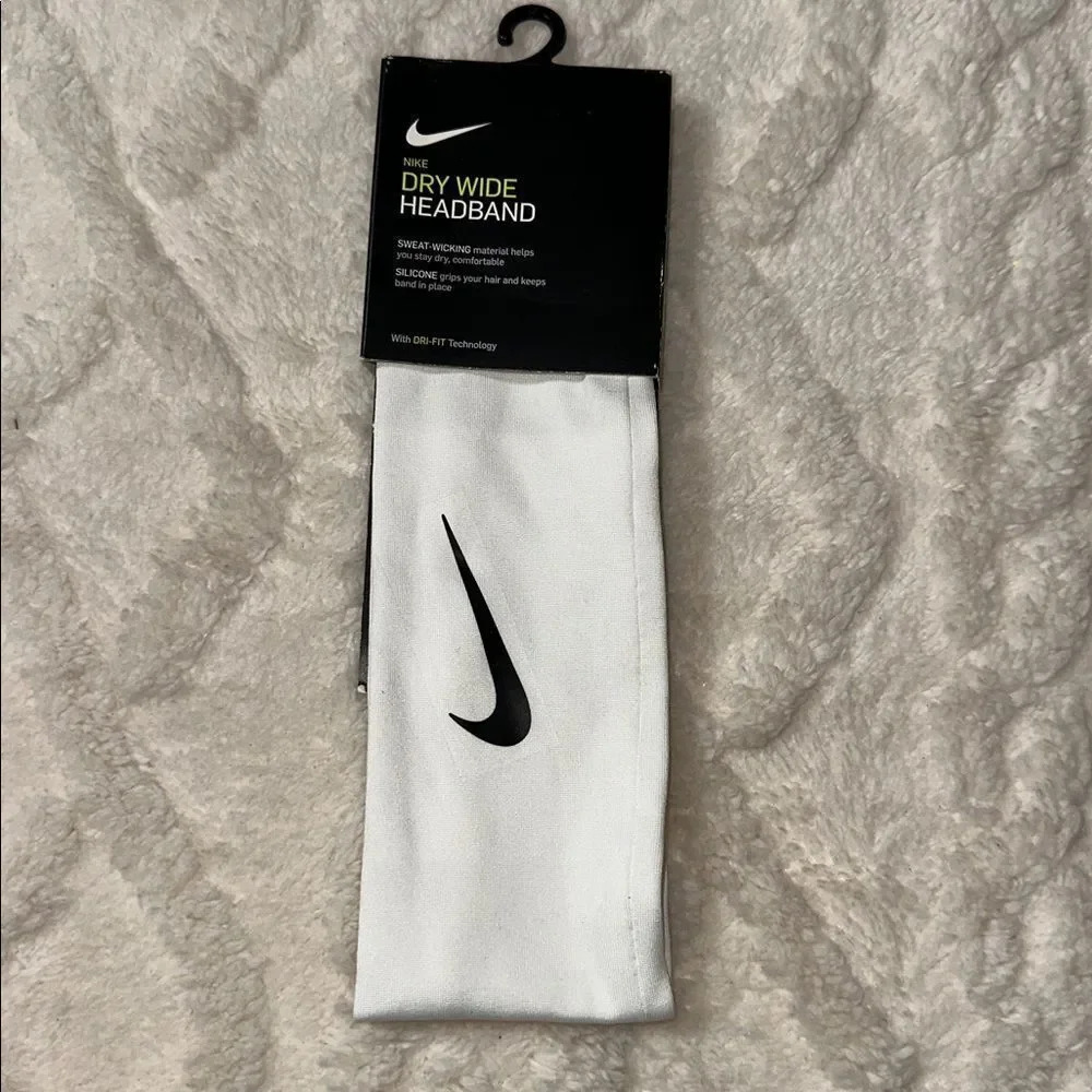 NIKE OS Dri-FIT Unisex White Black Logo Athletic Wide Headband